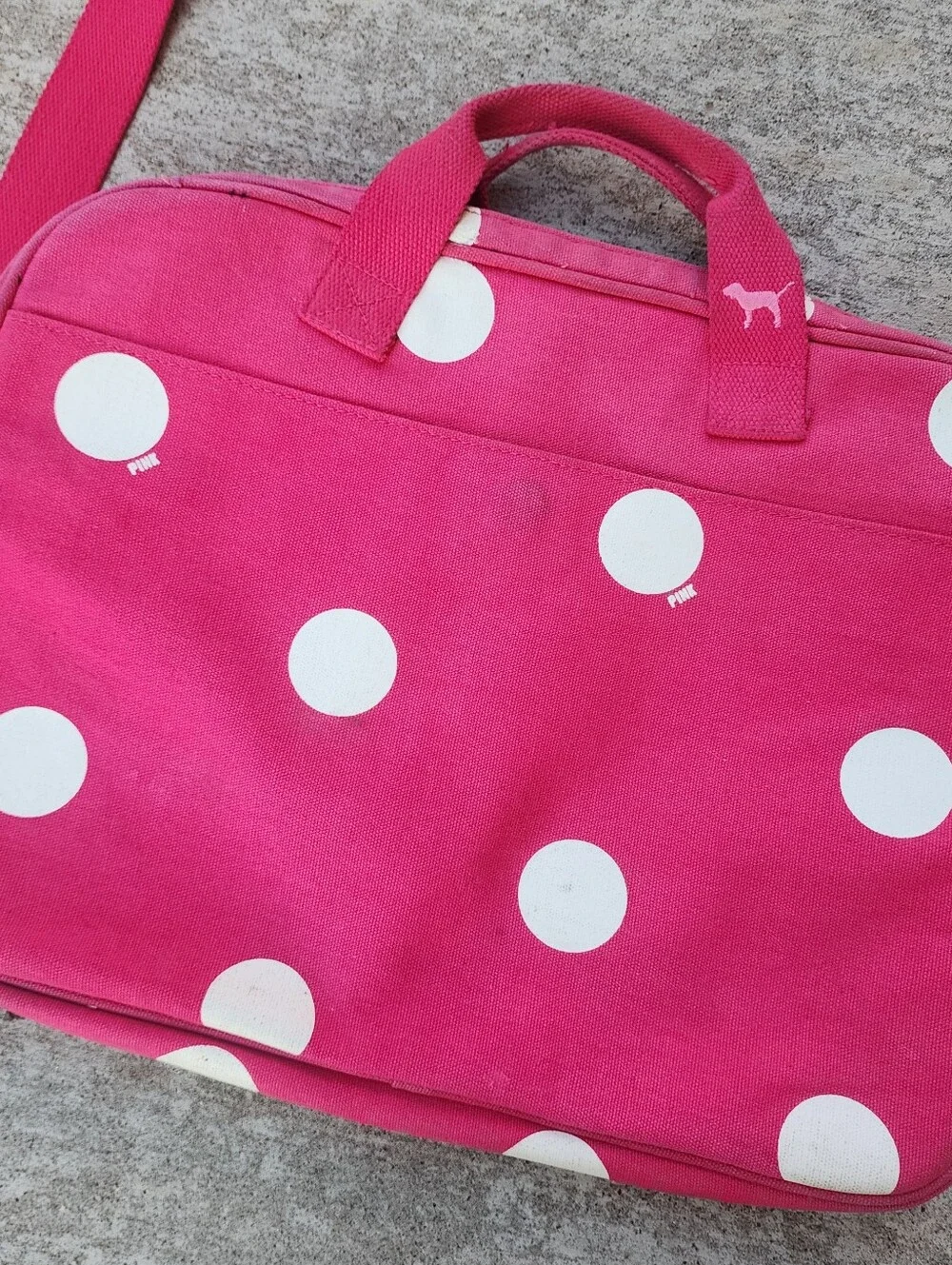 PINK Victoria's Secret Y2K Hot Pink White Polka Dot Canvas Laptop Bag Crossbody